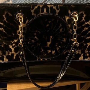 Anne Klein Leopard Print Tote with Gold Accents